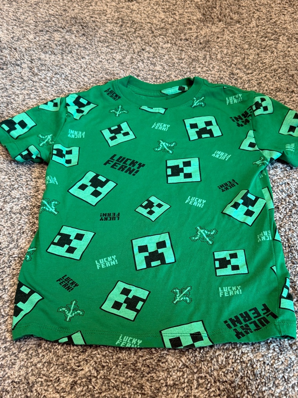 Minecraft Boys Green Creeper Lucky Fern Graphic T-Shirt Size XS